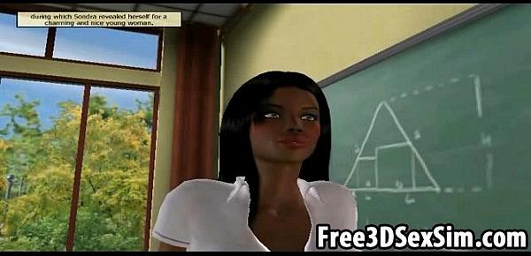  Sexy 3D cartoon teacher seducing her ebony student